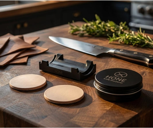 𝗛𝗢𝗡𝗘 Vertical Strop: Fixed-Angle Knife Stropping System for Precise, Consistent Edge Finishing
