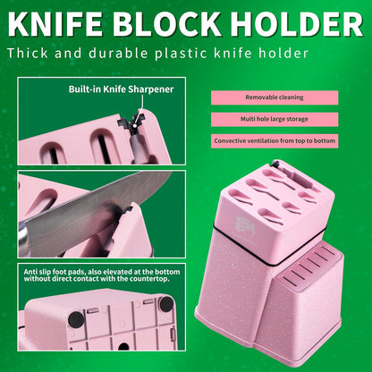 FULLHI 8pcs block Knife Set,chef's Knves Set with Block and Sharpener, Kitchen Knife Set,Multi-colour Handle, Gifts for Men Women