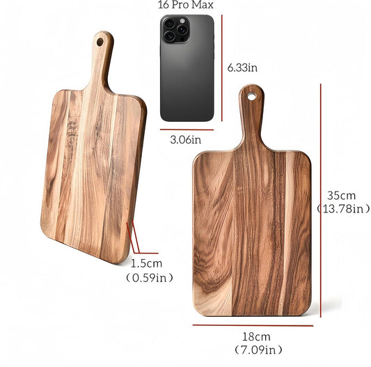 Acacia Wood Cutting Board with Handle - 14 x 7in, Wooden Chopping Board for Meat, Cheese, Bread, Fruits & Vegetables – Ideal Charcuterie & Serving Board, Durable Butcher Block