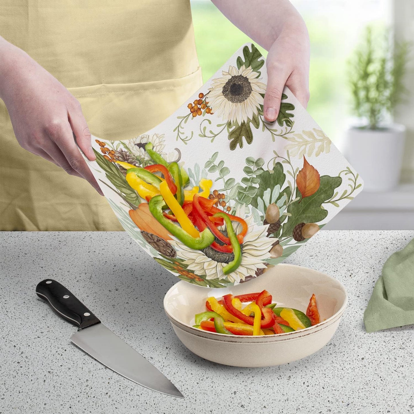 Cut N' Funnel Farmhouse Fall Designer Flexible Cutting Board Mat 15" x 11.5" Made in the USA Decorative Flexible Easy to Clean