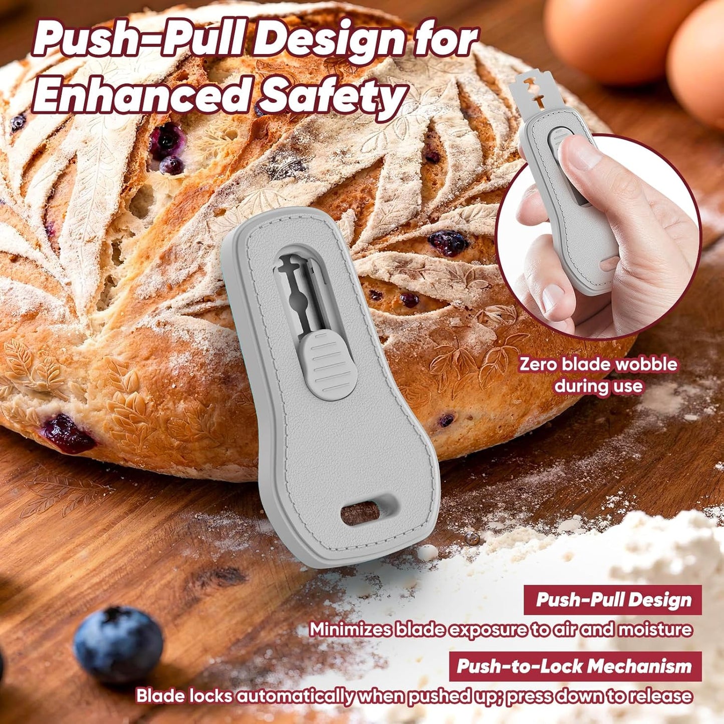 24SHEN Bread Lame, Sourdough Scoring Tool with Extractable & Magnetic, Sour Dough Tools Sourdough Cutter for Homemade Bread Making, Scoring Knife Include 5 Razor Blades-Beige