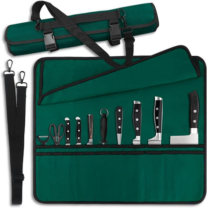 Chef Knife Bag With 24 Slots Cutlery Knives Holders Protectors, Kitchen Travel Cooking Tools, Portable Canvas Knife Roll Storage Bag Chef Case for Camping or Working with an Adjustable Shoulder Strap
