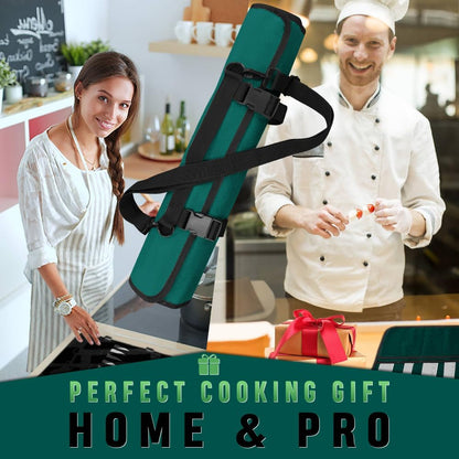 Chef Knife Bag With 24 Slots Cutlery Knives Holders Protectors, Kitchen Travel Cooking Tools, Portable Canvas Knife Roll Storage Bag Chef Case for Camping or Working with an Adjustable Shoulder Strap