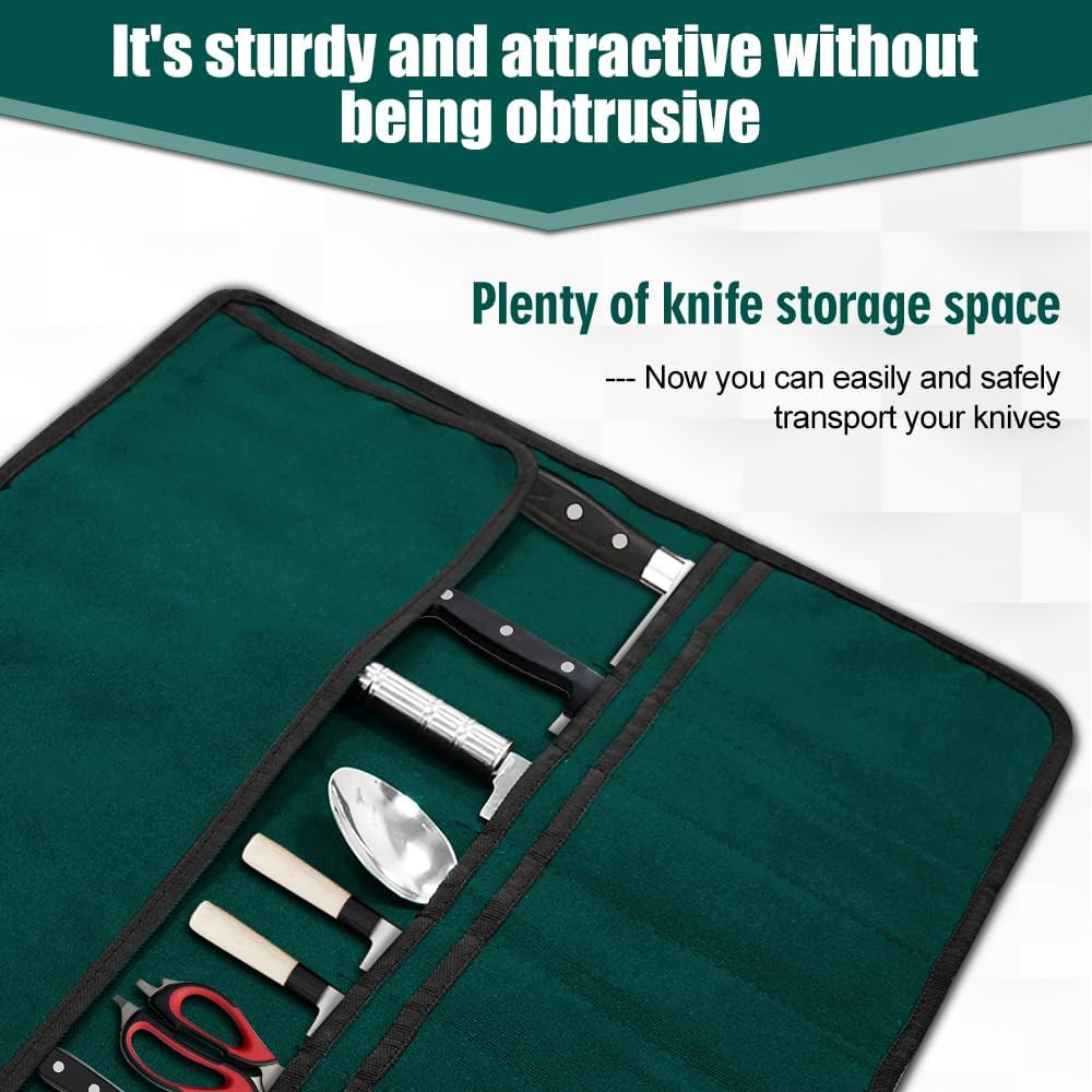 Chef Knife Bag With 24 Slots Cutlery Knives Holders Protectors, Kitchen Travel Cooking Tools, Portable Canvas Knife Roll Storage Bag Chef Case for Camping or Working with an Adjustable Shoulder Strap