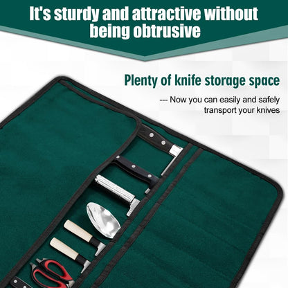 Chef Knife Bag With 24 Slots Cutlery Knives Holders Protectors, Kitchen Travel Cooking Tools, Portable Canvas Knife Roll Storage Bag Chef Case for Camping or Working with an Adjustable Shoulder Strap