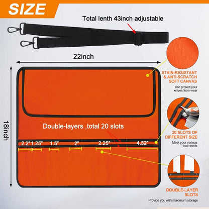 Chef Knife Bag With 24 Slots Cutlery Knives Holders Protectors, Kitchen Travel Cooking Tools, Portable Canvas Knife Roll Storage Bag Chef Case for Camping or Working with an Adjustable Shoulder Strap