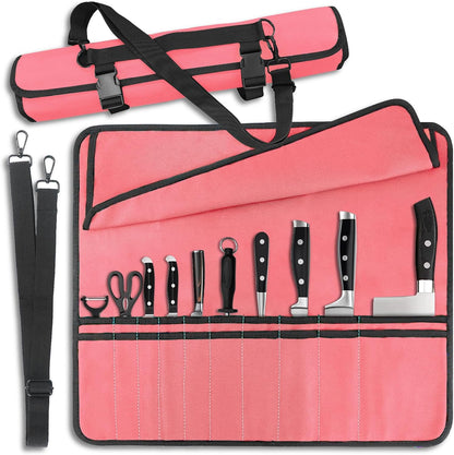 Chef Knife Bag With 24 Slots Cutlery Knives Holders Protectors, Kitchen Travel Cooking Tools, Portable Canvas Knife Roll Storage Bag Chef Case for Camping or Working with an Adjustable Shoulder Strap