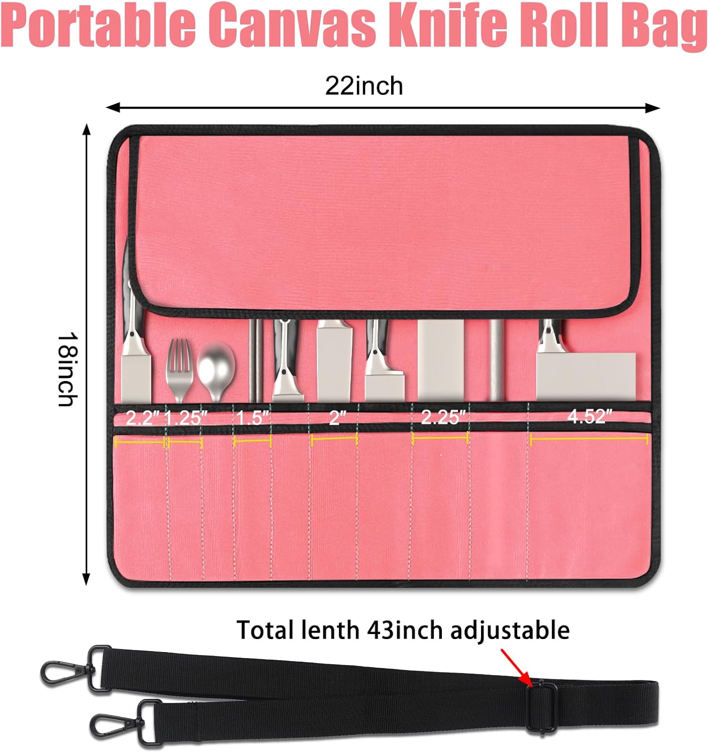 Chef Knife Bag With 24 Slots Cutlery Knives Holders Protectors, Kitchen Travel Cooking Tools, Portable Canvas Knife Roll Storage Bag Chef Case for Camping or Working with an Adjustable Shoulder Strap