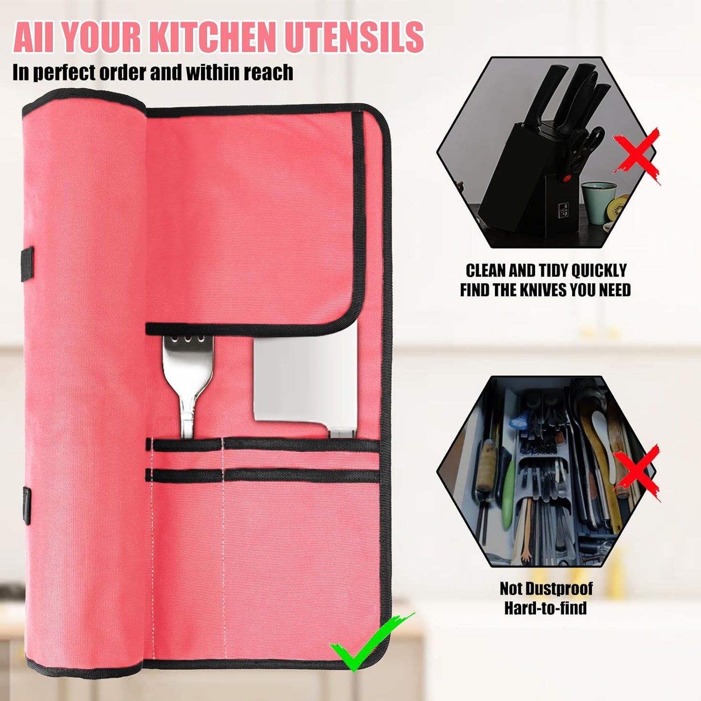Chef Knife Bag With 24 Slots Cutlery Knives Holders Protectors, Kitchen Travel Cooking Tools, Portable Canvas Knife Roll Storage Bag Chef Case for Camping or Working with an Adjustable Shoulder Strap