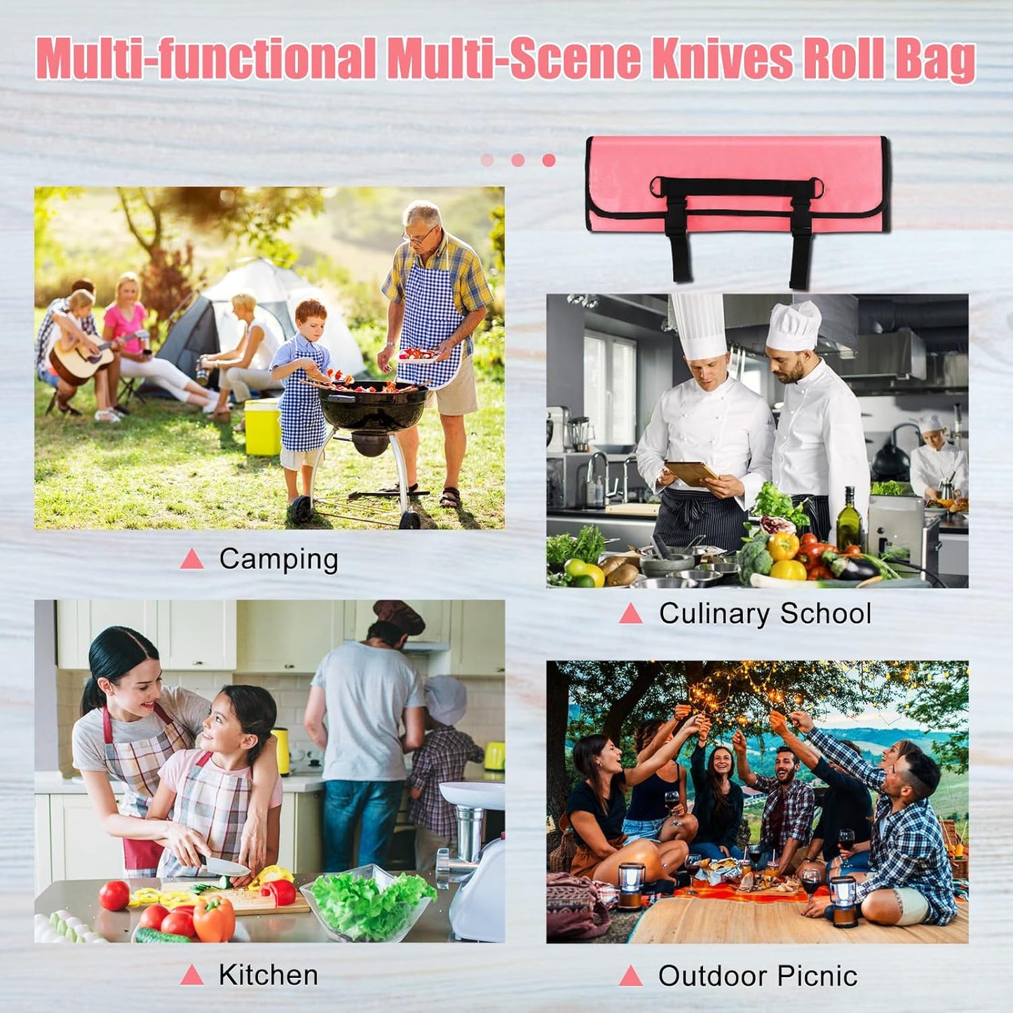 Chef Knife Bag With 24 Slots Cutlery Knives Holders Protectors, Kitchen Travel Cooking Tools, Portable Canvas Knife Roll Storage Bag Chef Case for Camping or Working with an Adjustable Shoulder Strap
