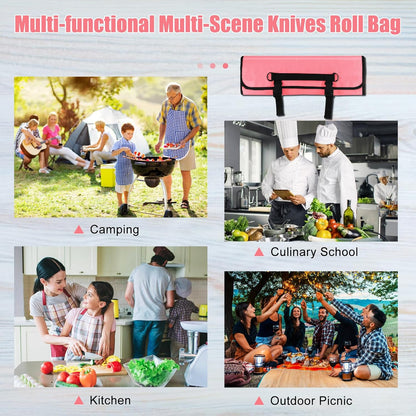 Chef Knife Bag With 24 Slots Cutlery Knives Holders Protectors, Kitchen Travel Cooking Tools, Portable Canvas Knife Roll Storage Bag Chef Case for Camping or Working with an Adjustable Shoulder Strap