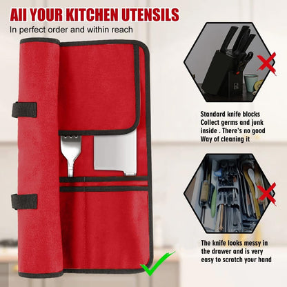 Chef Knife Bag With 24 Slots Cutlery Knives Holders Protectors, Kitchen Travel Cooking Tools, Portable Canvas Knife Roll Storage Bag Chef Case for Camping or Working with an Adjustable Shoulder Strap