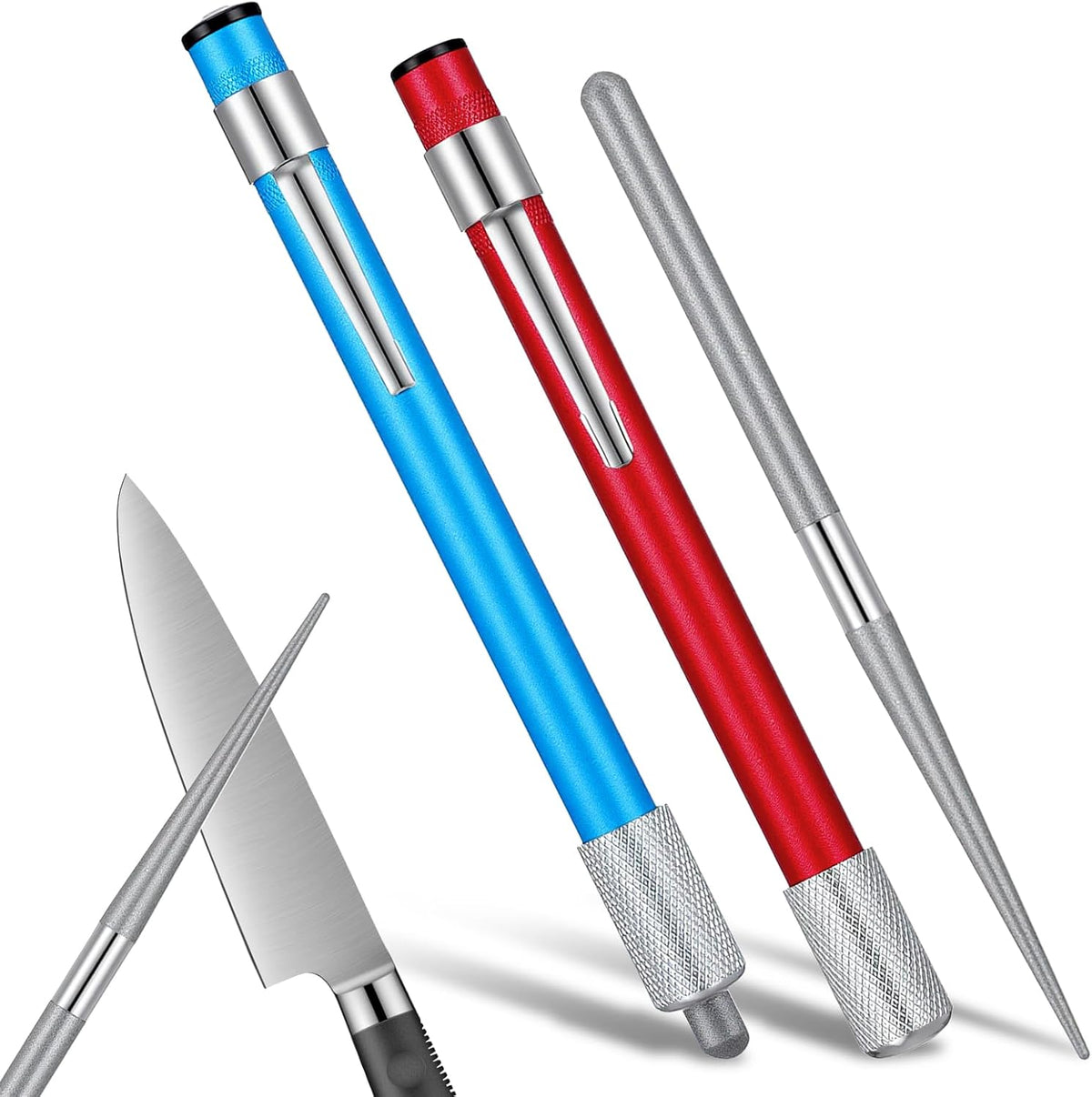 2 PCS Diamond Sharpening Rod, Pocket Knife Sharpener Rod Retractable Knife Sharpener Steel Small Diamond Sharpeners Multifunctional Knives Sharpening Tool for Kitchen Outdoor Serrated Stick Tools