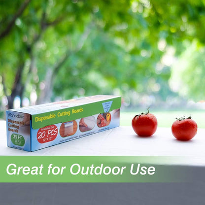 Disposable Plastic Cutting Board Large Cutting Mats for Kitchen, Outdoor Camping, BBQ, RV,Traveling,totally Food Safety With Easy Cut Slider Included,11.8In x 25Ft (4 PACK)