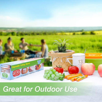 Disposable Plastic Cutting Board Large Cutting Mats for Kitchen, Outdoor Camping, BBQ, RV,Traveling,totally Food Safety With Easy Cut Slider Included,11.8In x 25Ft (4 PACK)