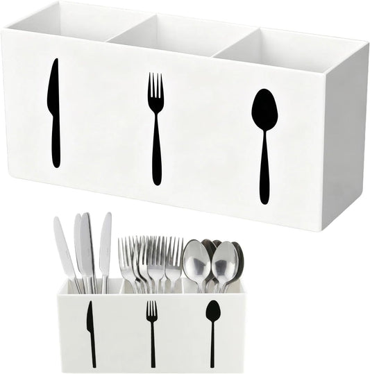 Utensil Holder,Kitchen Countertop Organizer,Silverware Organizer,3 Compartments Silverware Caddy,Plastic Utensil Holder, Large Capacity Cutlery, Spoon, Fork, and Knife Rack (White)