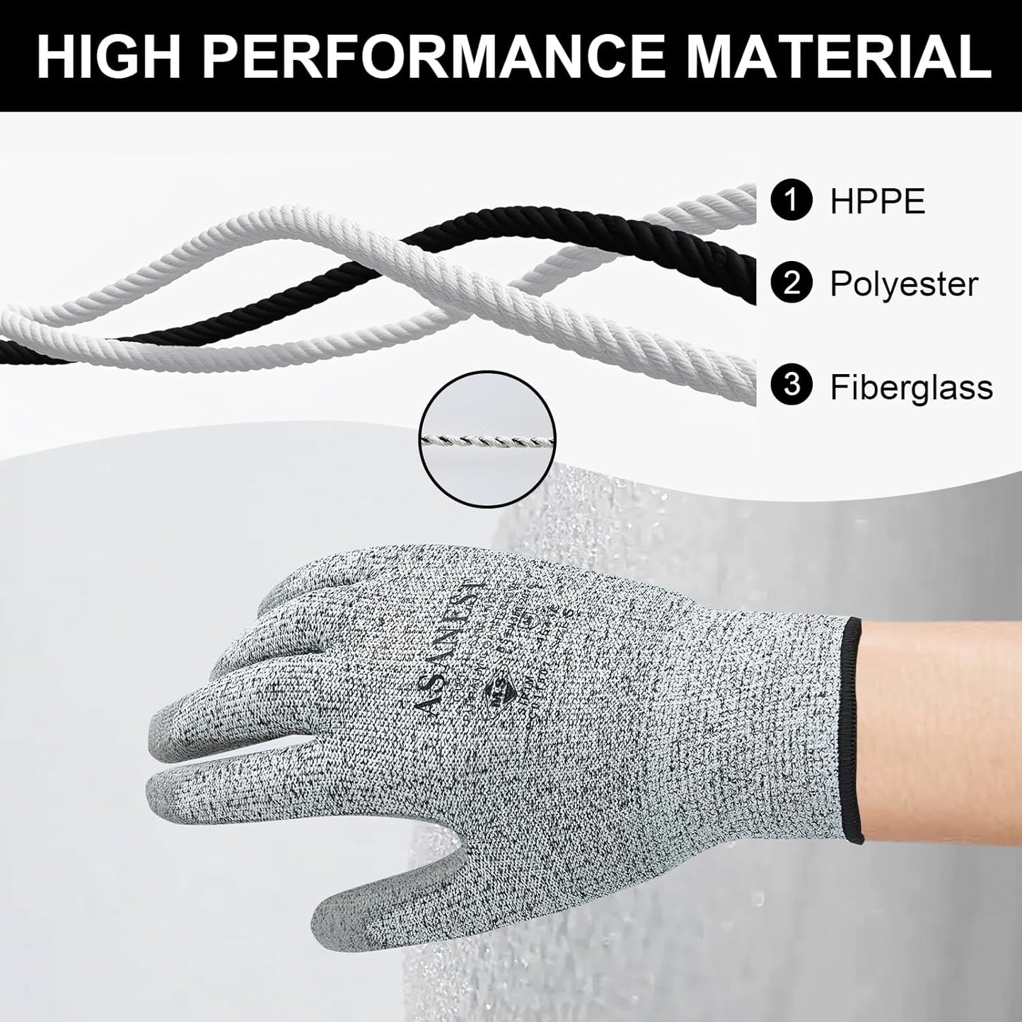 Cut Resistant Work Gloves,PU coated palm Gloves,Durable Cutting Gloves for Fishing, Woodworking, Gardening,welding