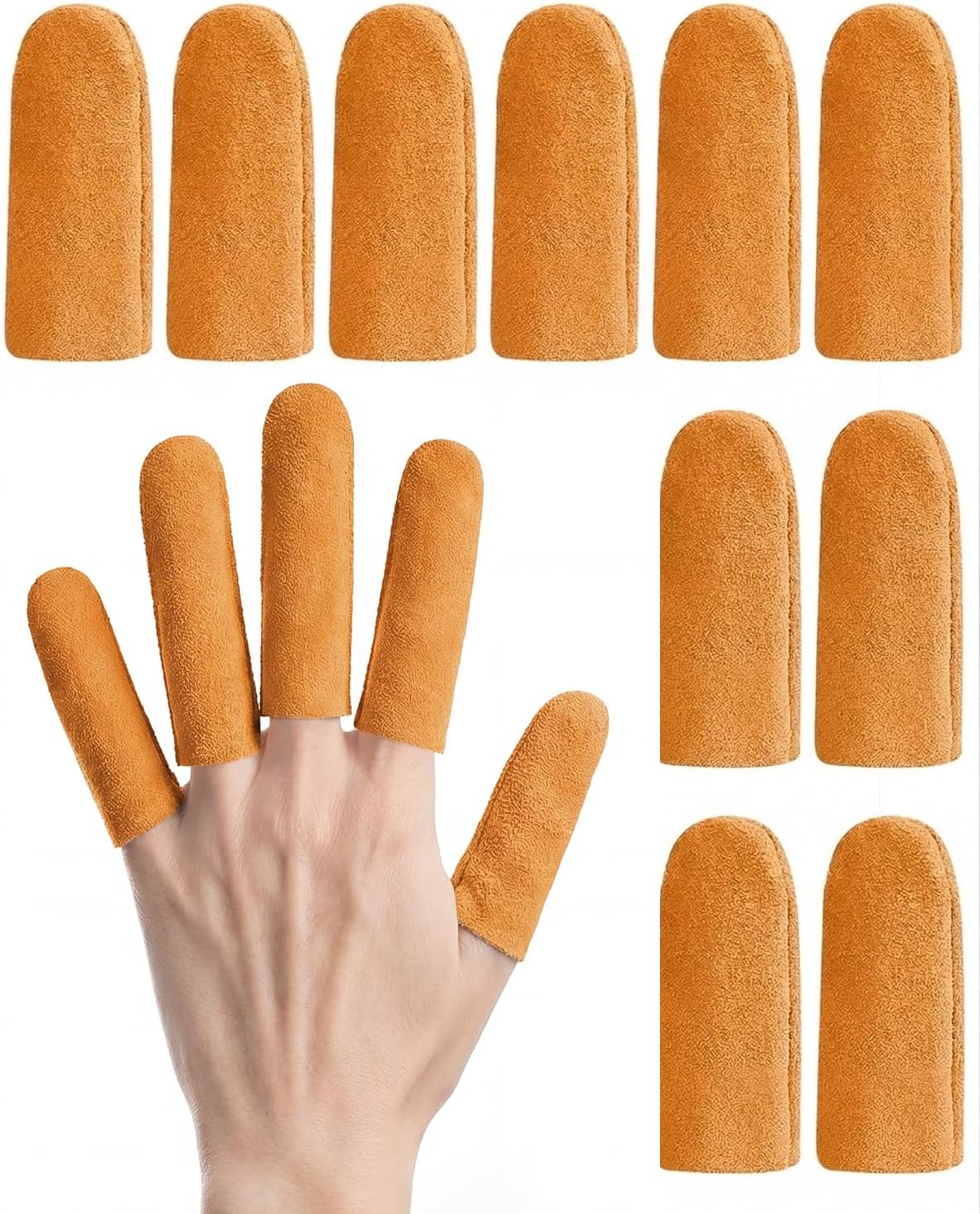 10 Pack Non-Slip Suede Finger Cots, Leather Finger Protectors for Needle Felting, Sewing, Electronics Repair, Knitting, Needlework, Embroidery & Crafts, Brown