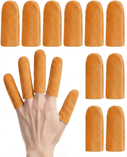 10 Pack Non-Slip Suede Finger Cots, Leather Finger Protectors for Needle Felting, Sewing, Electronics Repair, Knitting, Needlework, Embroidery & Crafts, Brown