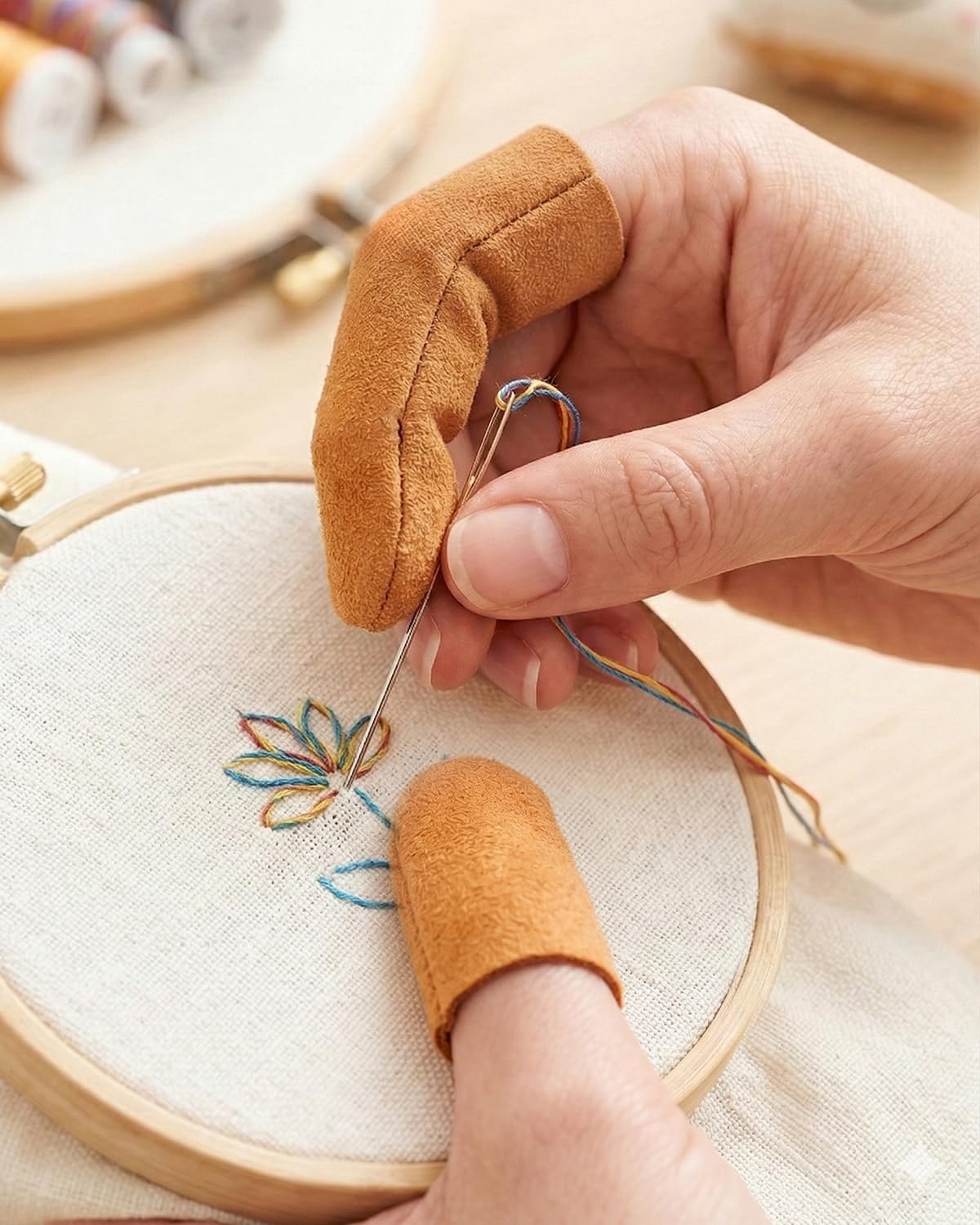 10 Pack Non-Slip Suede Finger Cots, Leather Finger Protectors for Needle Felting, Sewing, Electronics Repair, Knitting, Needlework, Embroidery & Crafts, Brown