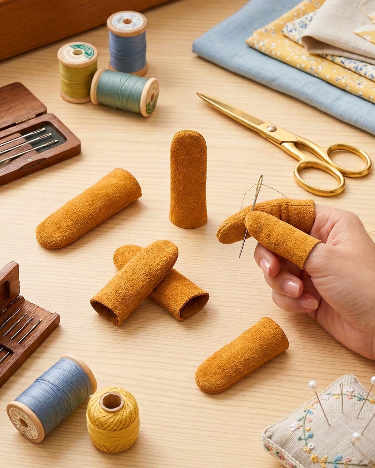 10 Pack Non-Slip Suede Finger Cots, Leather Finger Protectors for Needle Felting, Sewing, Electronics Repair, Knitting, Needlework, Embroidery & Crafts, Brown