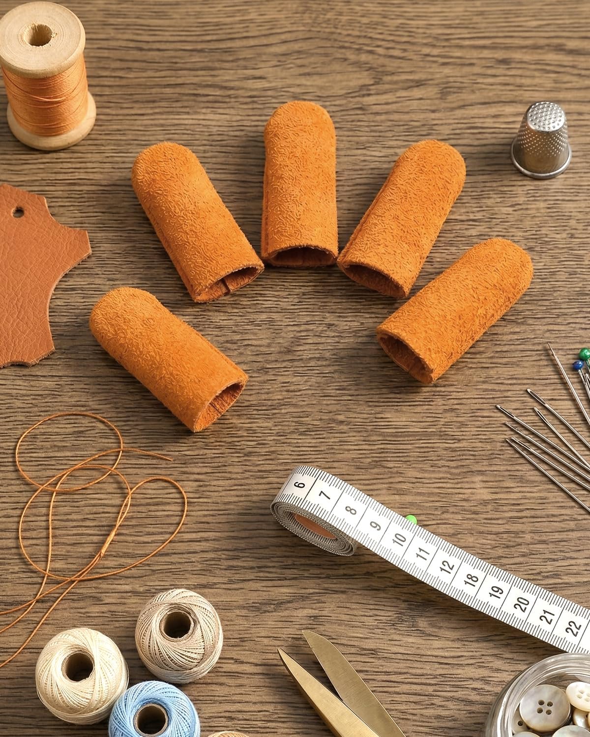 10 Pack Non-Slip Suede Finger Cots, Leather Finger Protectors for Needle Felting, Sewing, Electronics Repair, Knitting, Needlework, Embroidery & Crafts, Brown