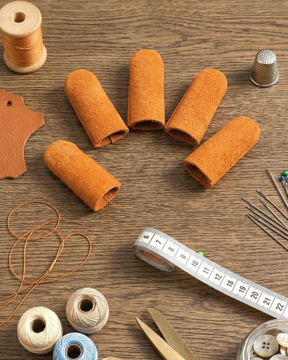10 Pack Non-Slip Suede Finger Cots, Leather Finger Protectors for Needle Felting, Sewing, Electronics Repair, Knitting, Needlework, Embroidery & Crafts, Brown