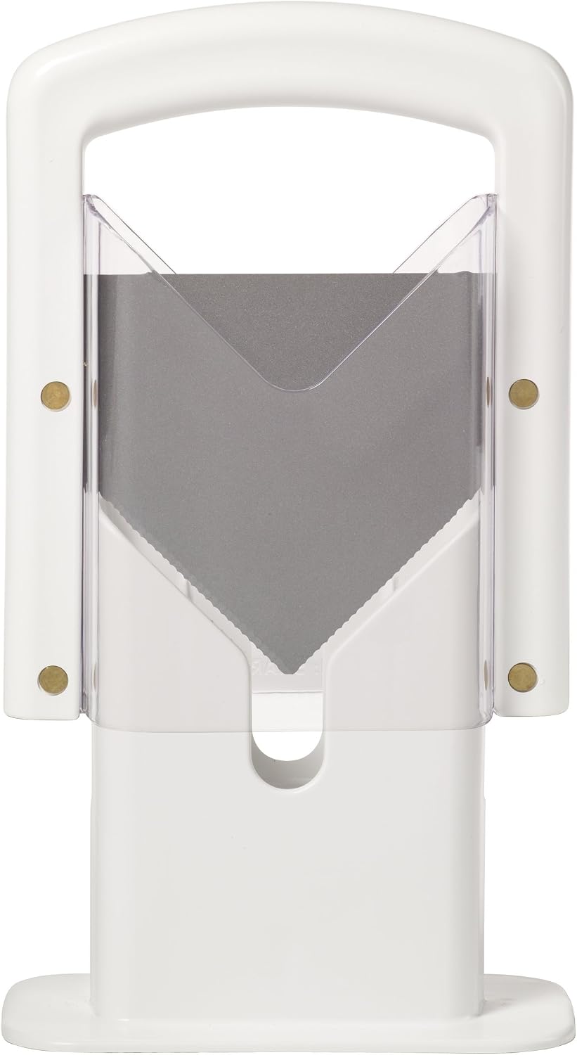 The Original Bagel Guillotine Slicer - 9.25-Inch Stainless Steel Blade Slicer - Safe and Efficient Easy Bagel Cutter for Muffins, Rolls, Buns with Precision Ground Serrated Blade (White)