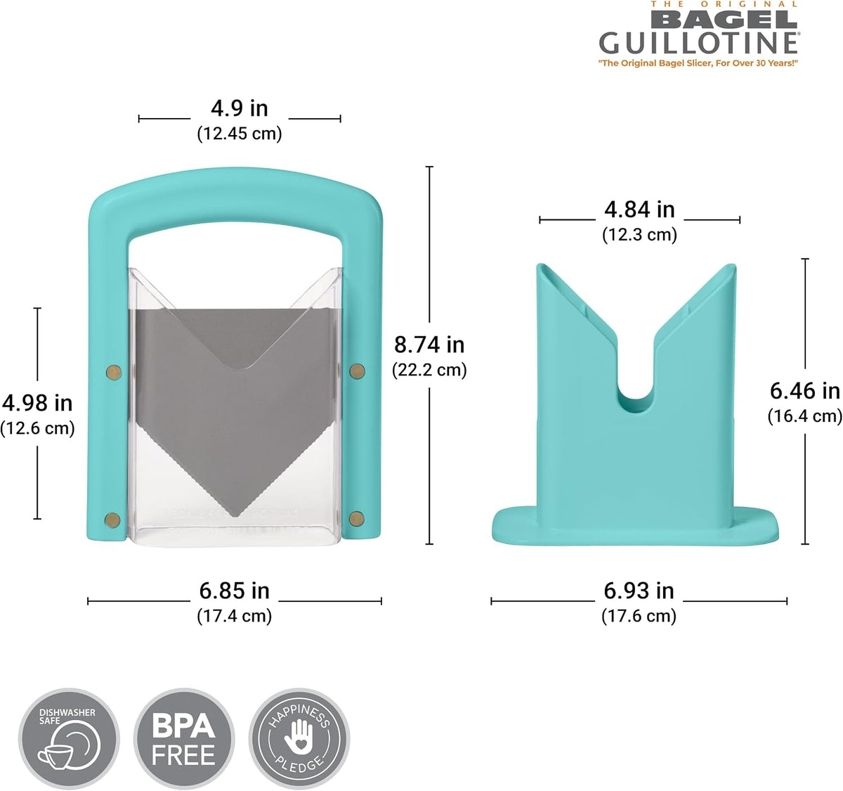 The Original Bagel Guillotine Slicer - 9.25-Inch Stainless Steel Blade Slicer - Safe and Efficient Easy Bagel Cutter for Muffins, Rolls, Buns with Precision Ground Serrated Blade (White)