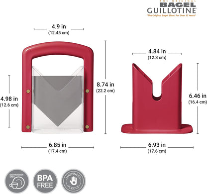 The Original Bagel Guillotine Slicer - 9.25-Inch Stainless Steel Blade Slicer - Safe and Efficient Easy Bagel Cutter for Muffins, Rolls, Buns with Precision Ground Serrated Blade (White)