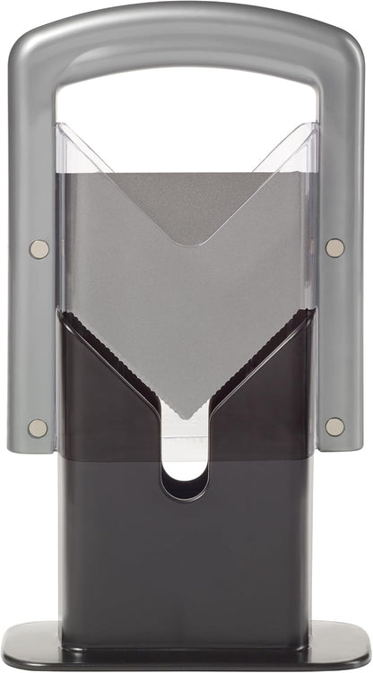 The Original Bagel Guillotine Slicer - 9.25-Inch Stainless Steel Blade Slicer - Safe and Efficient Easy Bagel Cutter for Muffins, Rolls, Buns with Precision Ground Serrated Blade (White)