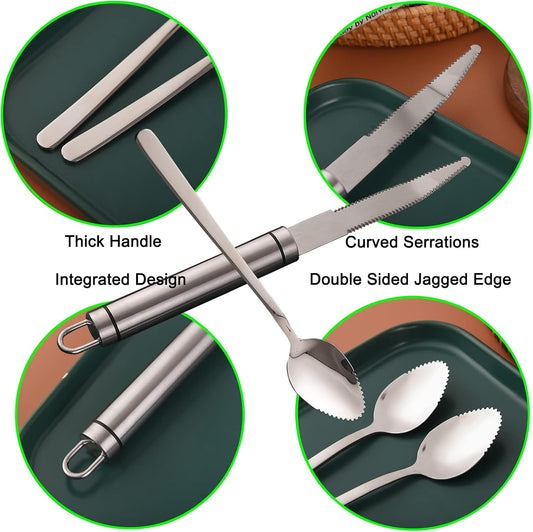 Grapefruit knife & Grapefruit Spoons, Grapefruit Utensil 3 Pieces Set, Stainless Steel Serrated Edges Grapefruit Knife and Spoon, Dishwasher Safe & Kitchen Utensils (Silver)