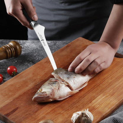 Fillet Knife, 7 Inch Professional Fish Boning Knife for Trimming Meat & Poultry, Flexible Blade, High Carbon German Steel, Riveted Handle - Falcon Series