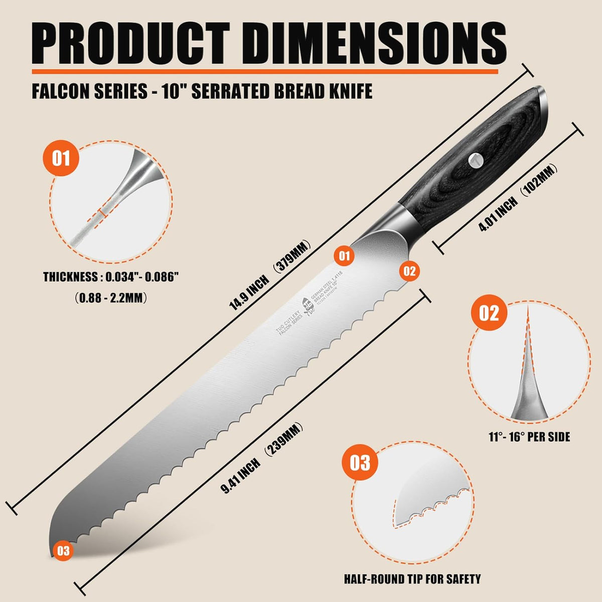 Fillet Knife, 7 Inch Professional Fish Boning Knife for Trimming Meat & Poultry, Flexible Blade, High Carbon German Steel, Riveted Handle - Falcon Series