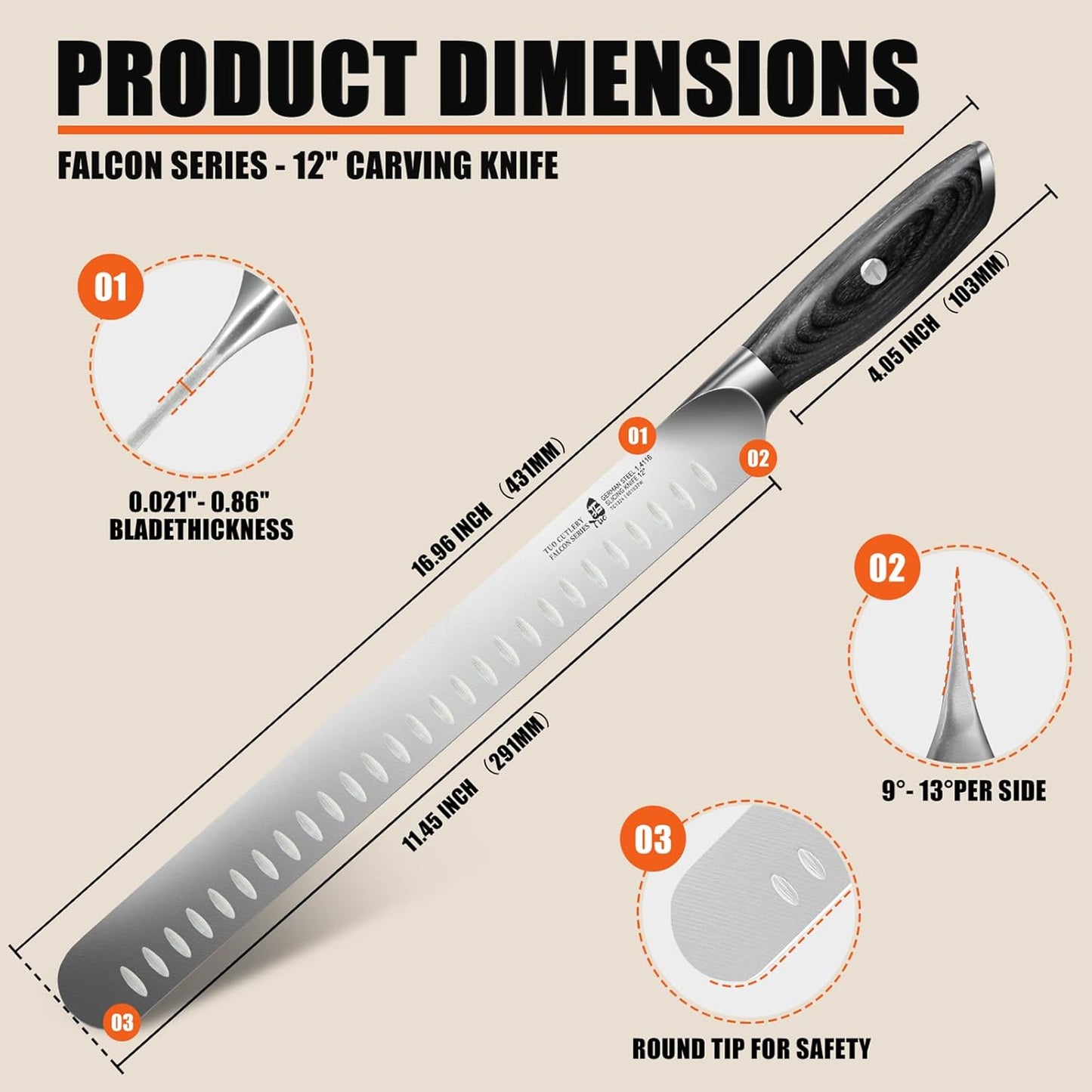 Fillet Knife, 7 Inch Professional Fish Boning Knife for Trimming Meat & Poultry, Flexible Blade, High Carbon German Steel, Riveted Handle - Falcon Series