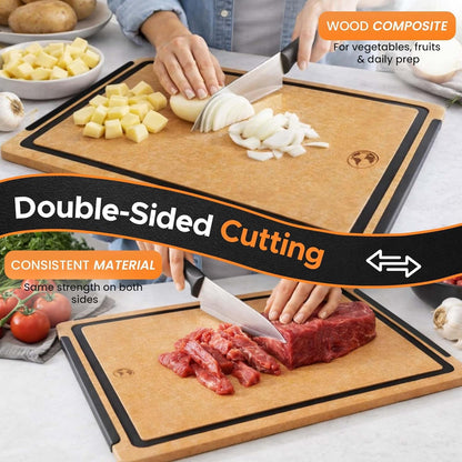 Composite Wood Cutting Board 17” x 12” – Extra Large, Non-Toxic, Dishwasher Safe, Knife-Friendly, Heavy-Duty Kitchen & Charcuterie Board (Tan/Black)
