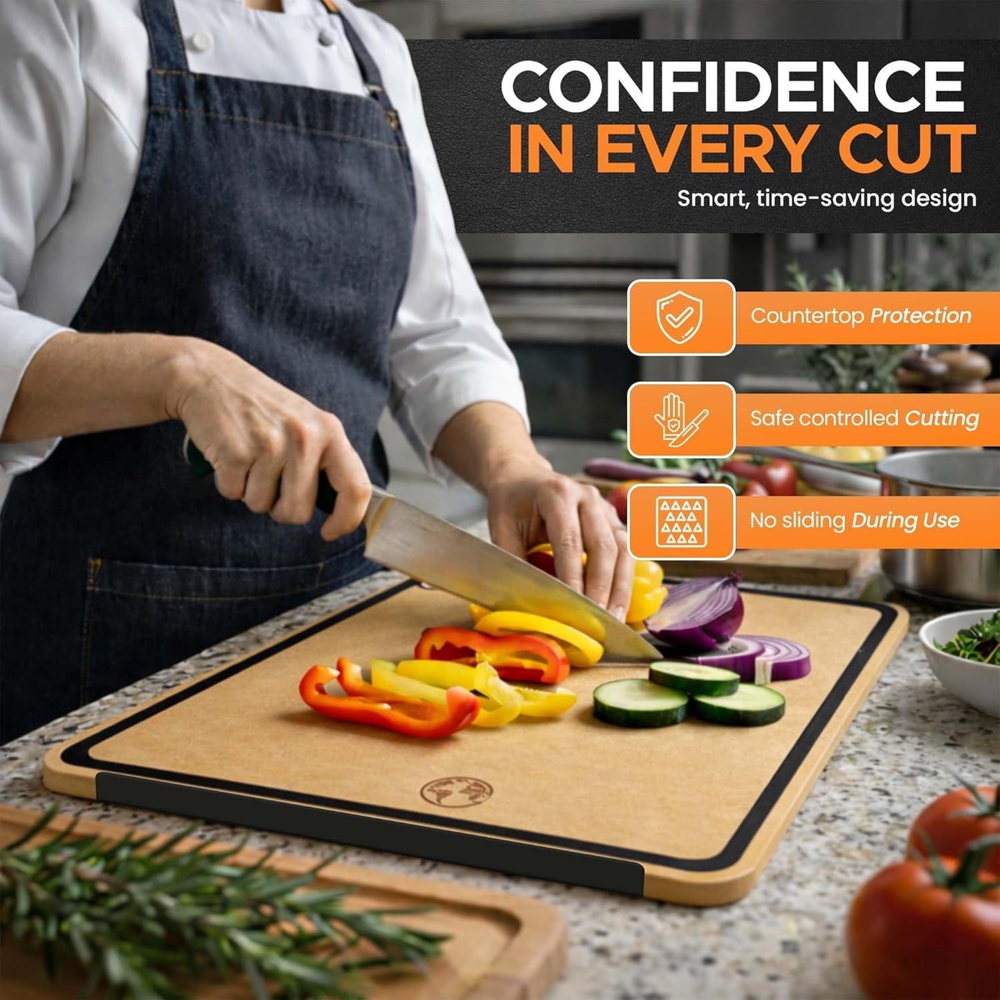 Composite Wood Cutting Board 17” x 12” – Extra Large, Non-Toxic, Dishwasher Safe, Knife-Friendly, Heavy-Duty Kitchen & Charcuterie Board (Tan/Black)