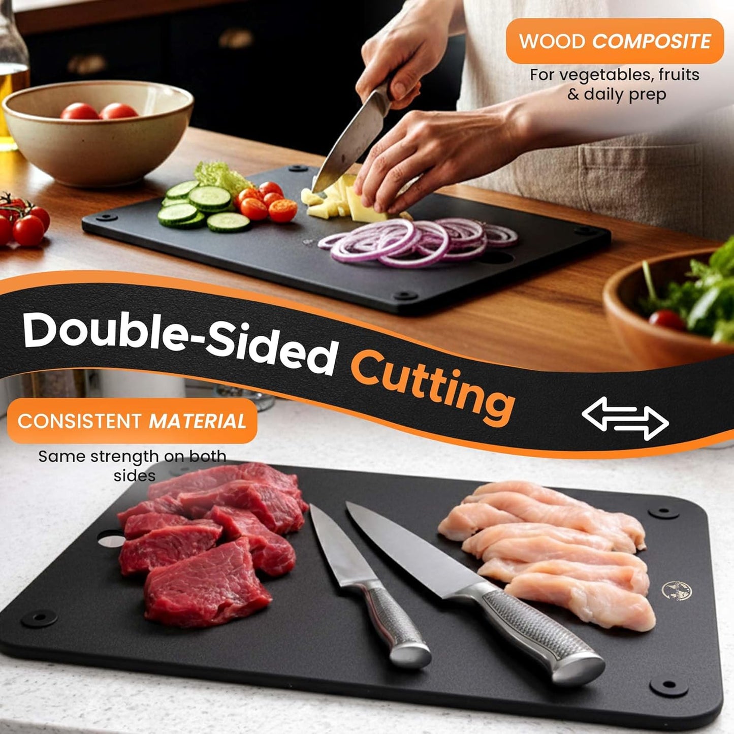 Composite Wood Cutting Board 17” x 12” – Extra Large, Non-Toxic, Dishwasher Safe, Knife-Friendly, Heavy-Duty Kitchen & Charcuterie Board (Tan/Black)