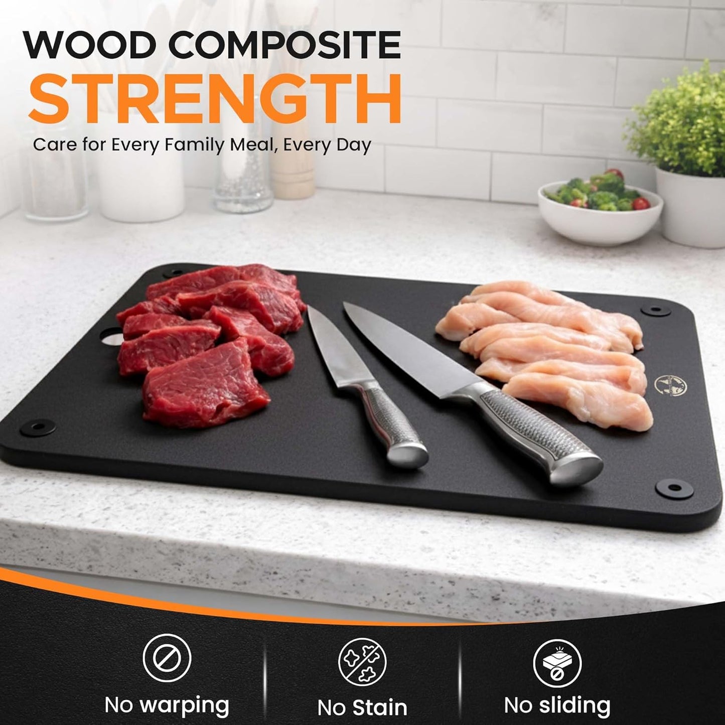Composite Wood Cutting Board 17” x 12” – Extra Large, Non-Toxic, Dishwasher Safe, Knife-Friendly, Heavy-Duty Kitchen & Charcuterie Board (Tan/Black)