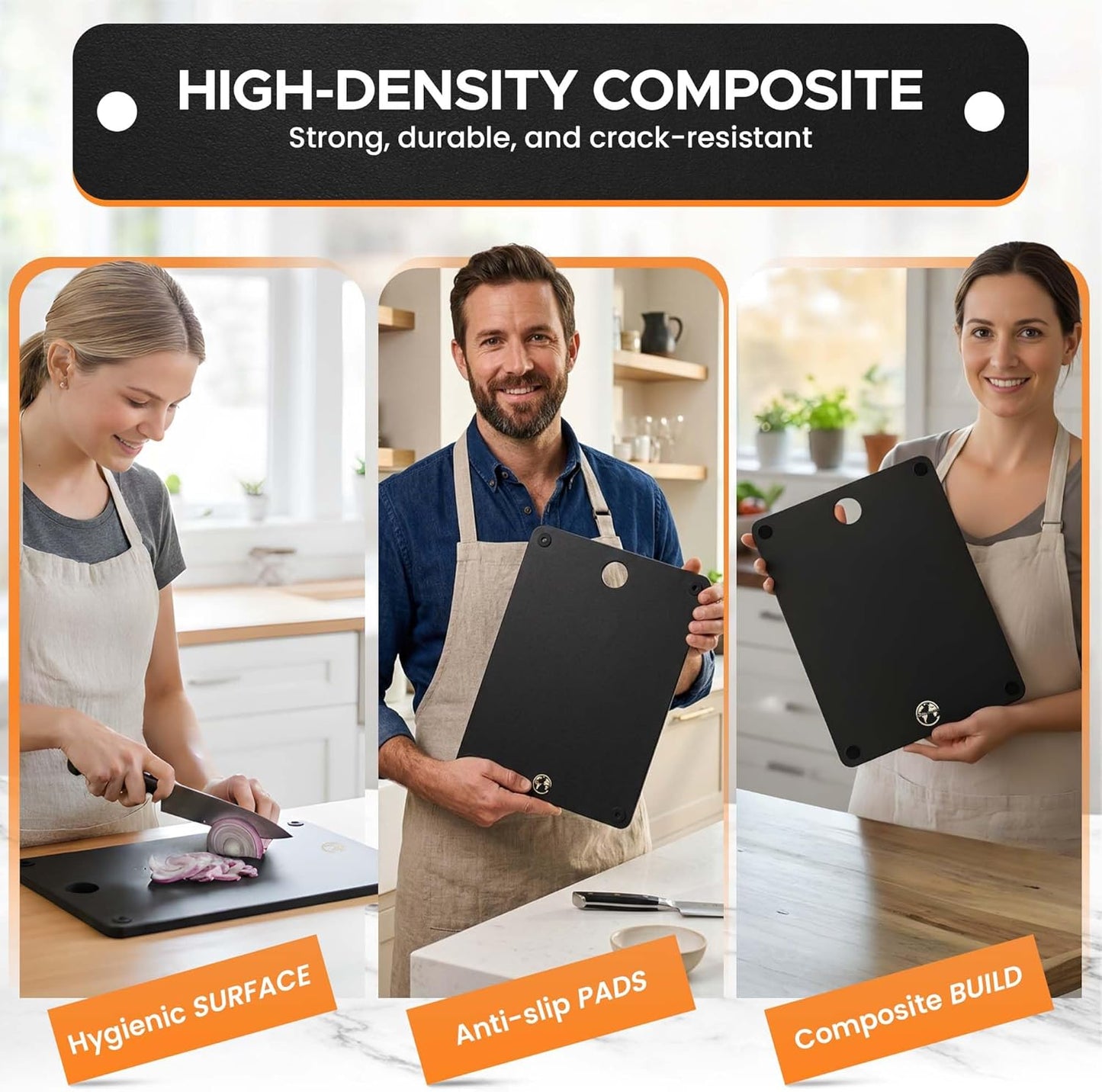 Composite Wood Cutting Board 17” x 12” – Extra Large, Non-Toxic, Dishwasher Safe, Knife-Friendly, Heavy-Duty Kitchen & Charcuterie Board (Tan/Black)