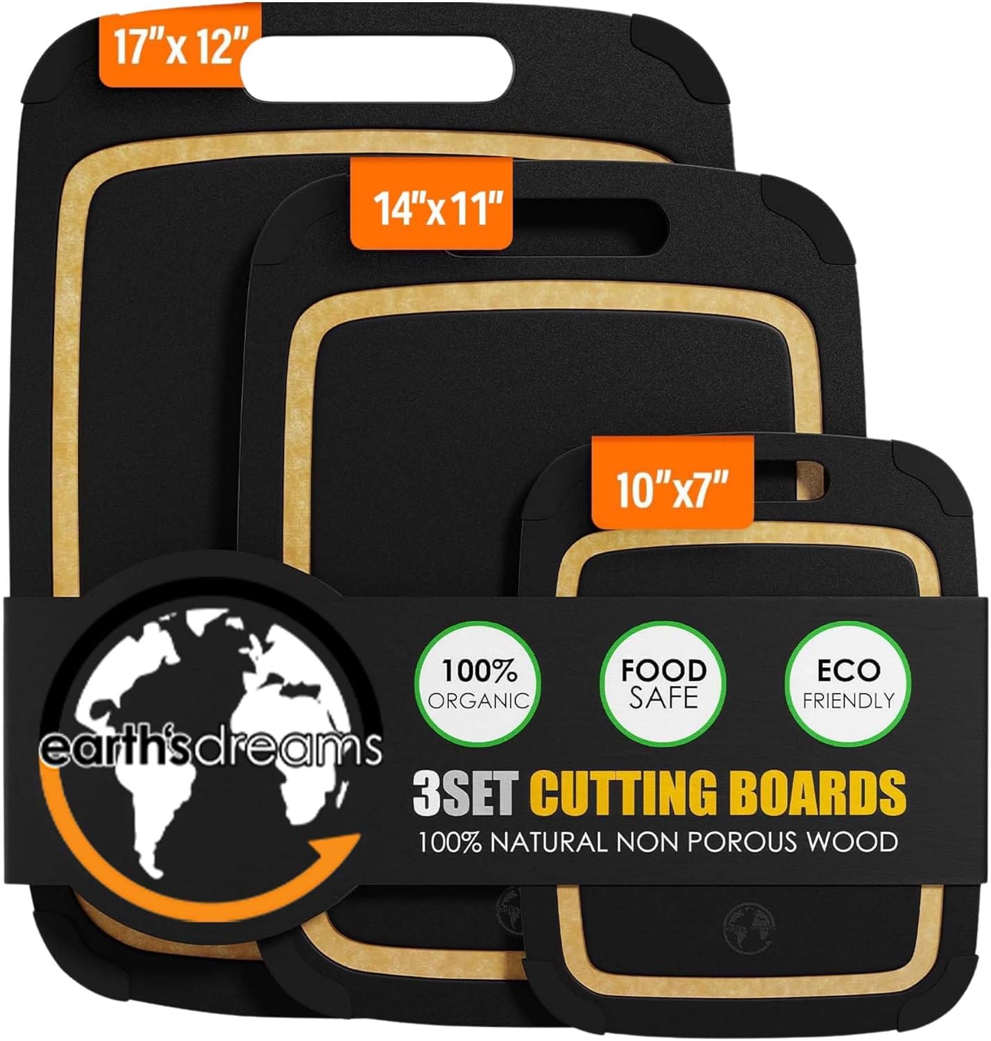 Composite Wood Cutting Board 17” x 12” – Extra Large, Non-Toxic, Dishwasher Safe, Knife-Friendly, Heavy-Duty Kitchen & Charcuterie Board (Tan/Black)