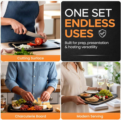 Composite Wood Cutting Board 17” x 12” – Extra Large, Non-Toxic, Dishwasher Safe, Knife-Friendly, Heavy-Duty Kitchen & Charcuterie Board (Tan/Black)
