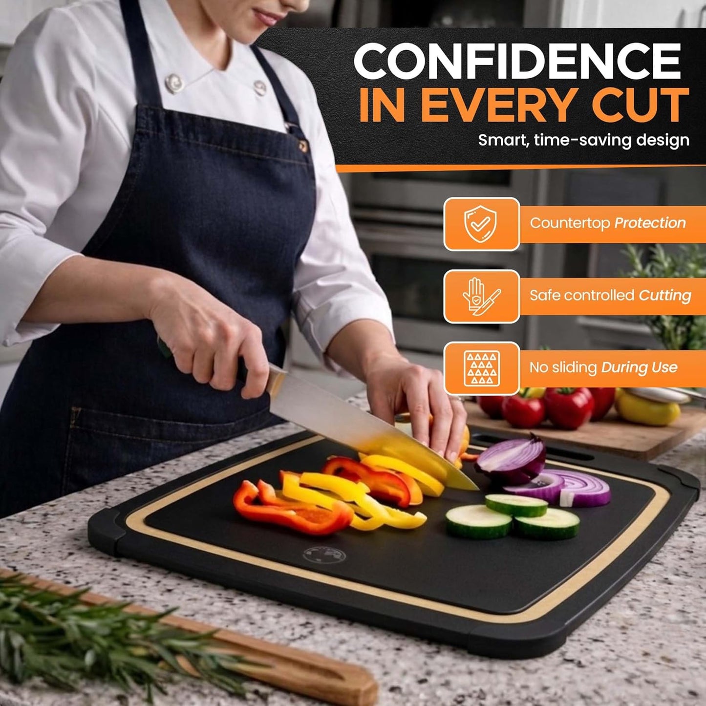 Composite Wood Cutting Board 17” x 12” – Extra Large, Non-Toxic, Dishwasher Safe, Knife-Friendly, Heavy-Duty Kitchen & Charcuterie Board (Tan/Black)