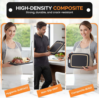 Composite Wood Cutting Board 17” x 12” – Extra Large, Non-Toxic, Dishwasher Safe, Knife-Friendly, Heavy-Duty Kitchen & Charcuterie Board (Tan/Black)