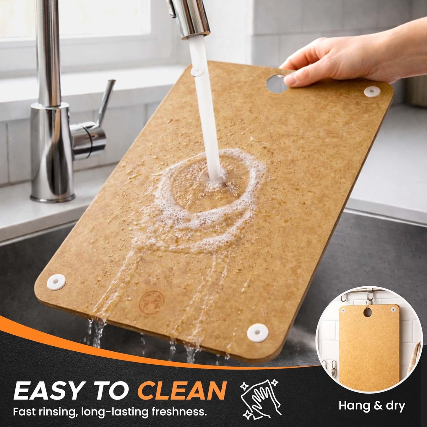 Composite Wood Cutting Board 17” x 12” – Extra Large, Non-Toxic, Dishwasher Safe, Knife-Friendly, Heavy-Duty Kitchen & Charcuterie Board (Tan/Black)
