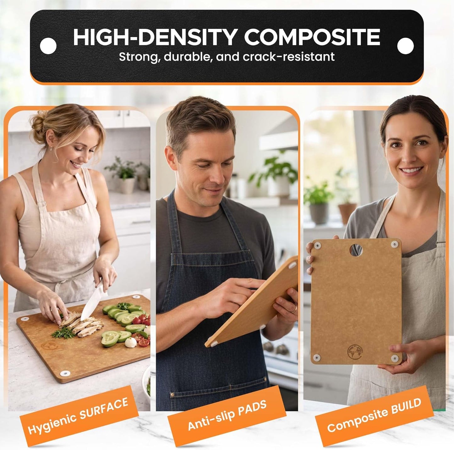 Composite Wood Cutting Board 17” x 12” – Extra Large, Non-Toxic, Dishwasher Safe, Knife-Friendly, Heavy-Duty Kitchen & Charcuterie Board (Tan/Black)