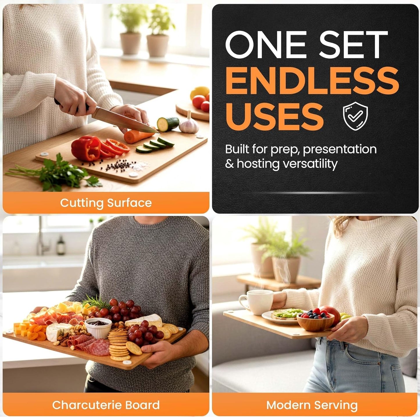 Composite Wood Cutting Board 17” x 12” – Extra Large, Non-Toxic, Dishwasher Safe, Knife-Friendly, Heavy-Duty Kitchen & Charcuterie Board (Tan/Black)