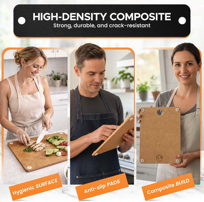 Composite Wood Cutting Board 17” x 12” – Extra Large, Non-Toxic, Dishwasher Safe, Knife-Friendly, Heavy-Duty Kitchen & Charcuterie Board (Tan/Black)