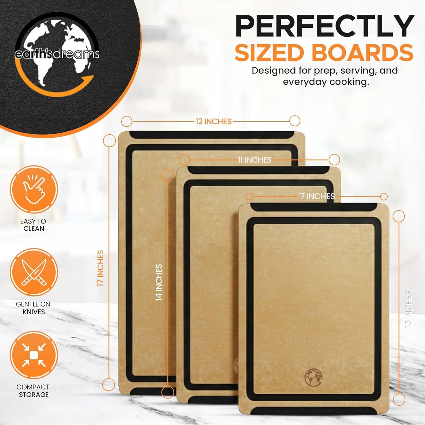 Composite Wood Cutting Board 17” x 12” – Extra Large, Non-Toxic, Dishwasher Safe, Knife-Friendly, Heavy-Duty Kitchen & Charcuterie Board (Tan/Black)