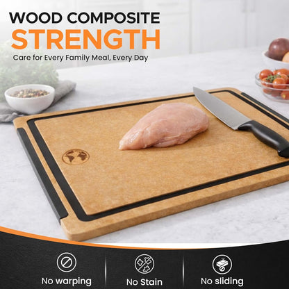 Composite Wood Cutting Board 17” x 12” – Extra Large, Non-Toxic, Dishwasher Safe, Knife-Friendly, Heavy-Duty Kitchen & Charcuterie Board (Tan/Black)